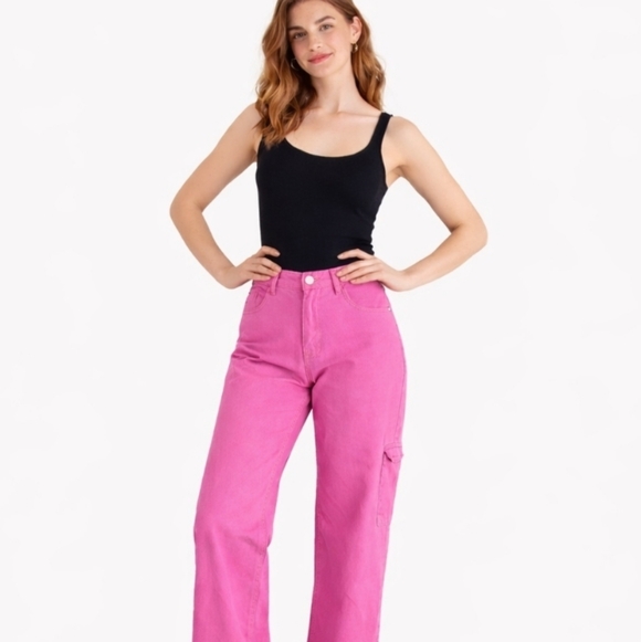 Refuse | Y2K Pink High Rise Cotton Denim Cargo Pants - Picture 2 of 7